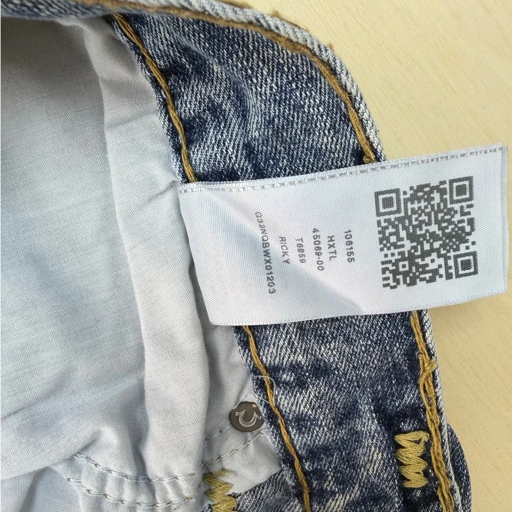 True Religion Ricky Relaxed Straight Blue Big T Stitch Jeans Mens 42 106155‎